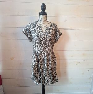 Simply Vera Vera Wang Abstract Print Fit & Flare V-Neck Dress Tie Waist L